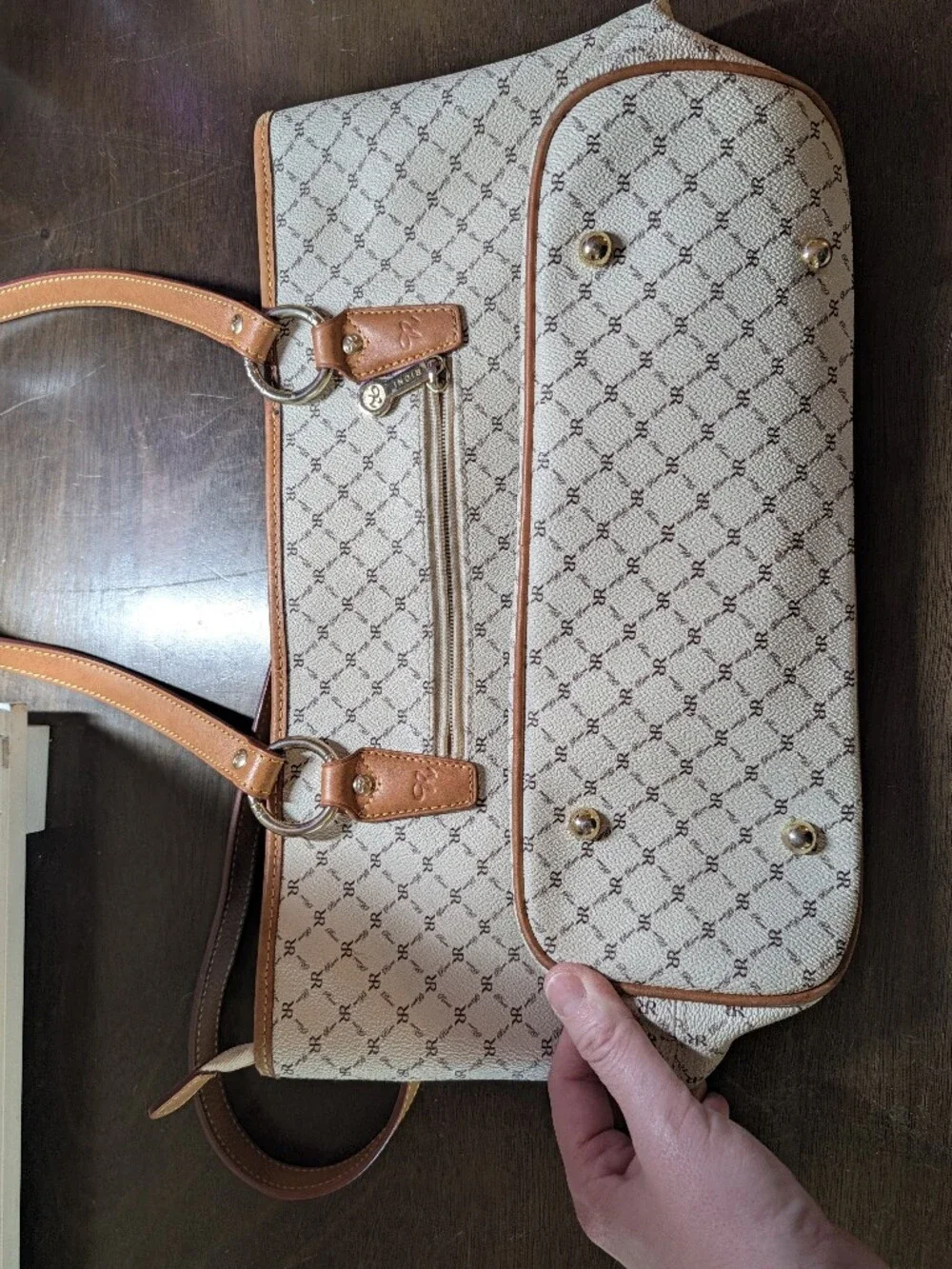 Rioni Signature Natural Ivory Monogram Canvas Shoulder Tote Bag